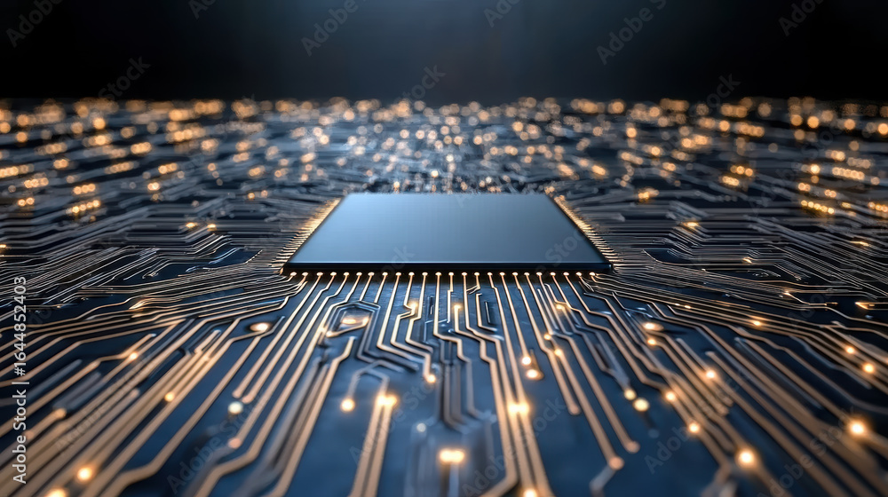 Aufkleber high tech circuit board with glowing connections and central processor