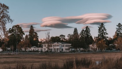 Pastel clouds over a town