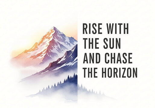 Watercolor Mountain Landscape with Inspirational Quote.