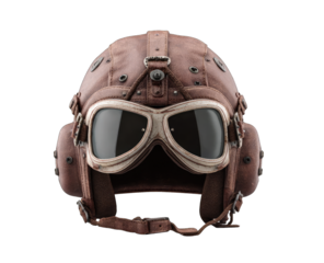 Vintage brown leather aviator helmet with goggles