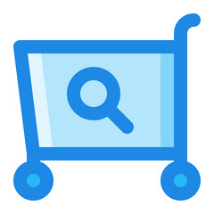 cart shopping search blue filled color icon.
