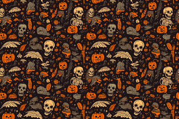 halloween horror themed pattern on dark background