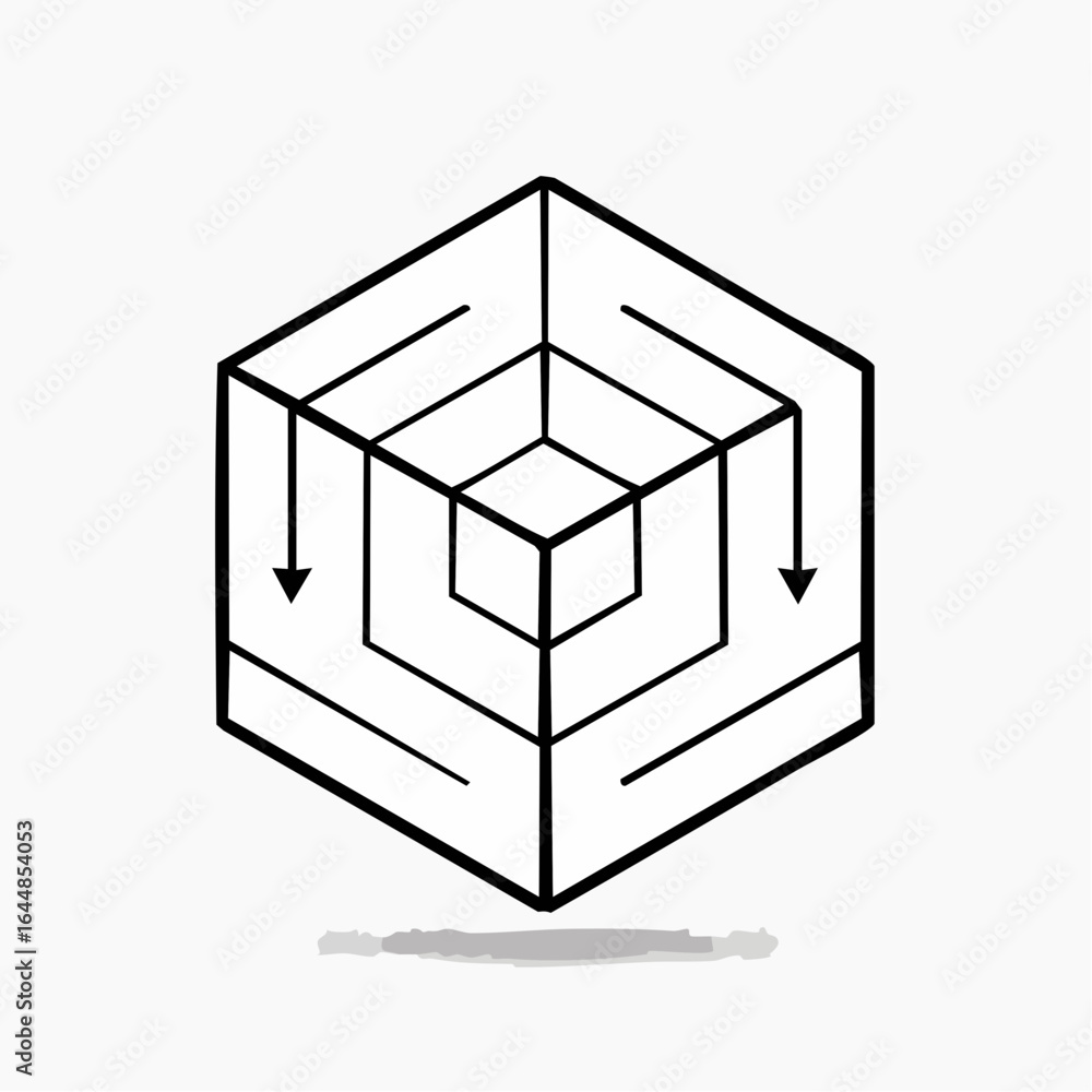 Aufkleber a cube whose edges defy logic, rotating in clean vector precision.
