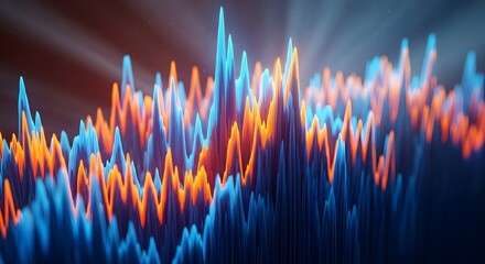 Abstract glowing lines with a wave pattern in blue and orange against a dark background