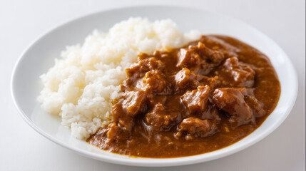 白い皿に盛り付けられたゴロゴロの肉とツヤツヤのルーが美味しそうなカレーライス