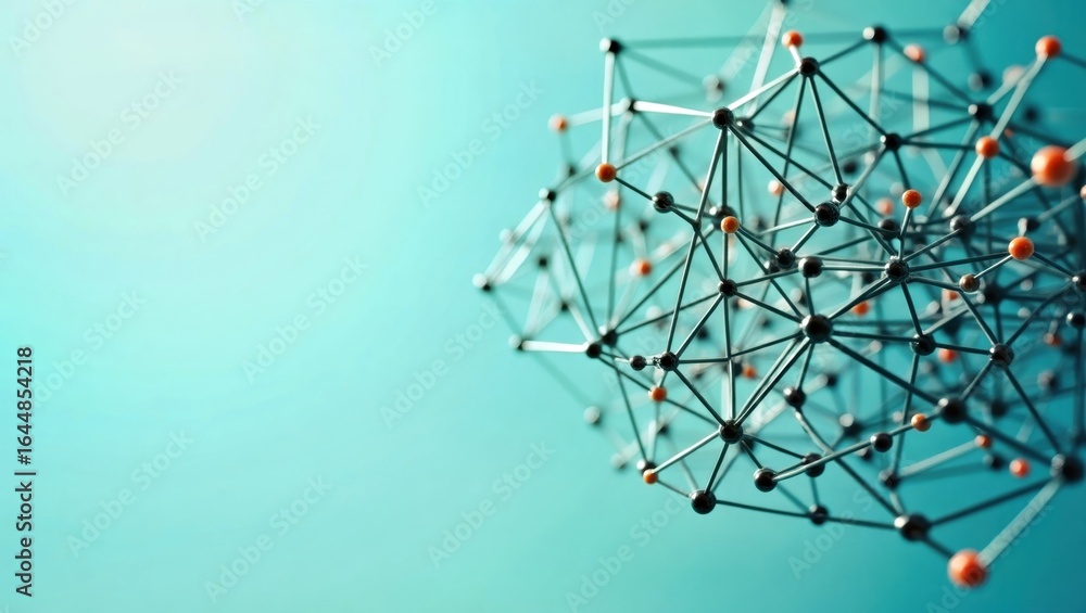 Poster graph neural network. abstract molecular structure with black lines an