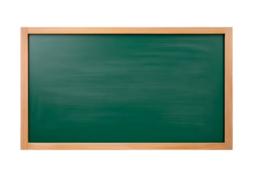 Blank green chalkboard with light wooden frame for education and classroom settings on transparent background, PNG