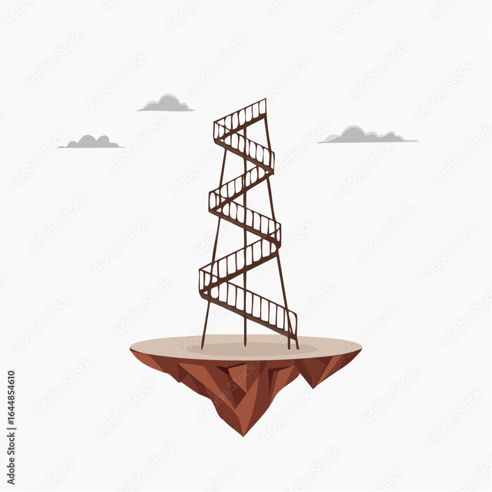 Poster a hovering tower built entirely from impossible staircases.