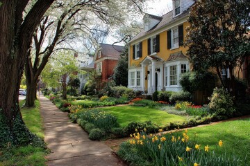 Virginia House: Early Spring Neighborhood in Richmond with Beautiful Architecture and Scenic Lawn