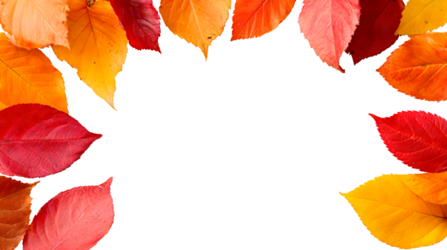 Vibrant autumn leaves border on transparent background, PNG