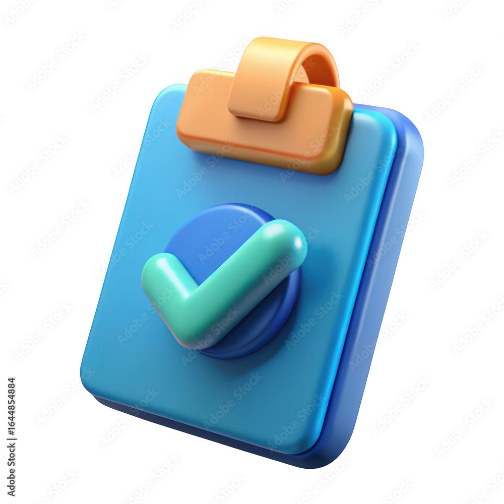 Poster 3d checklist icon with checkmark isolated on transparent background