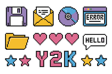 Pixel Art Icons: Y2K Era Technology and Emojis