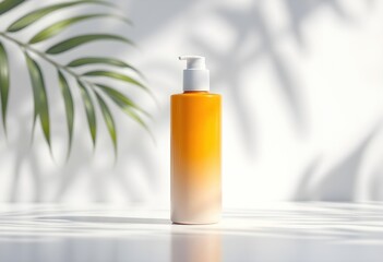 Sunscreen Pump Bottle Mockup with Tropical Shadows