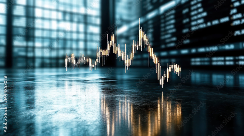 Poster dynamic financial chart with sharp movements reflecting market volatility and trends
