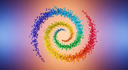 Colorful spiral formed by many small spheres against a gradient background