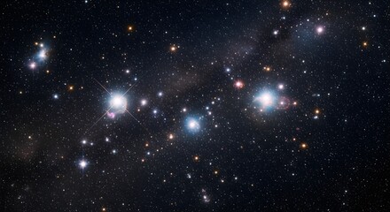 Deep space cluster with bright stars and nebulae against a dark background