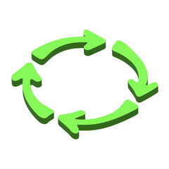 3d recycle arrow icon Recycling resources symbol Reuse of materials, zero waste, green environment, saving the planet