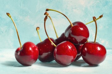 Fresh juicy cherries on soft pastel background - perfect summer fruits for culinary inspiration and delightful dishes