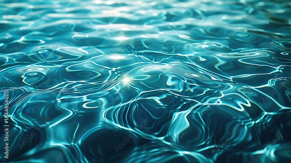 Poster abstract close-up of crystal clear water reflecting light and creating mesmerizing patterns and text