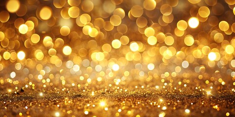 Photo of a mesmerizing golden bokeh background with glittering sparkles, creating a festive and celebratory atmosphere perfect for christmas, holidays, and glamorous events