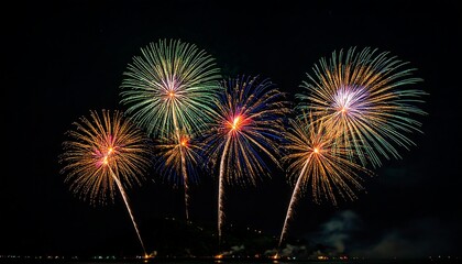 Colorful fireworks explode in the night sky