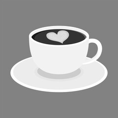 Coffee Cup with Heart Latte Art on Saucer