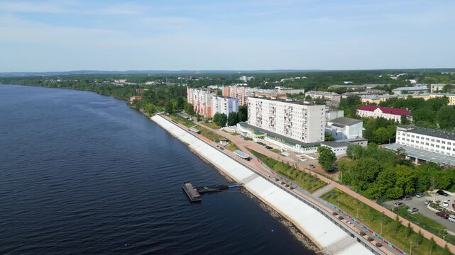 Panoramic view of seversk cityscape embracing the tom river. Clip