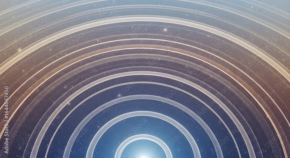 Poster abstract concentric circles with glowing light and small particles background