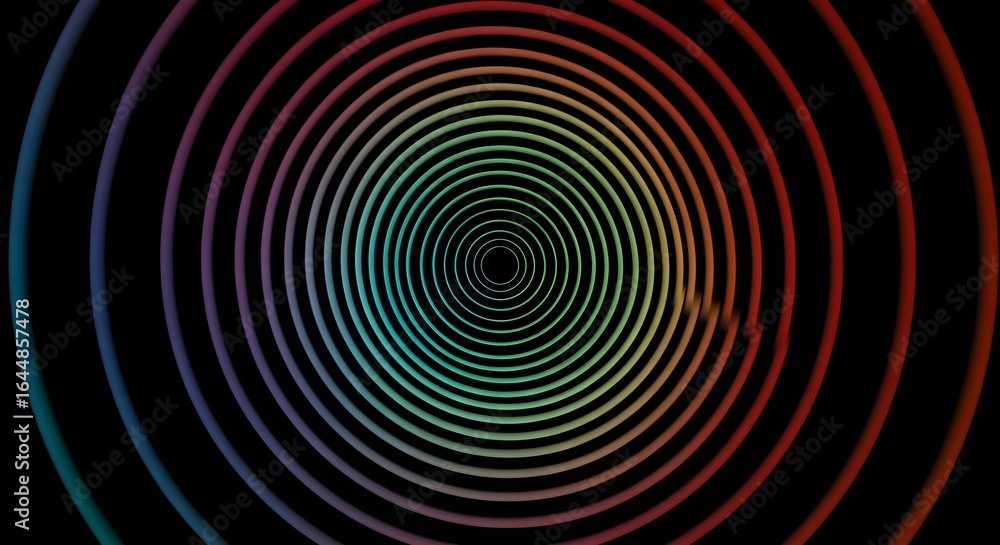 Poster concentric circles with a rainbow gradient against a black background abstract