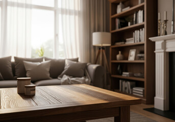 Cozy living room with a large bookshelf and comfortable sofa bathed in natural light