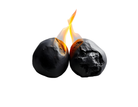 Burning Charcoal Briquettes with Flames