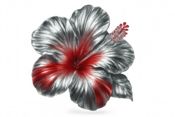 Vibrant red-silver hibiscus blossom opening, transparent backdrop showcasing delicate botanical details for graphic design needs
