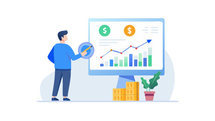 Fototapeta premium Financial analysis and business growth strategy presentation with data analytics insight and report review