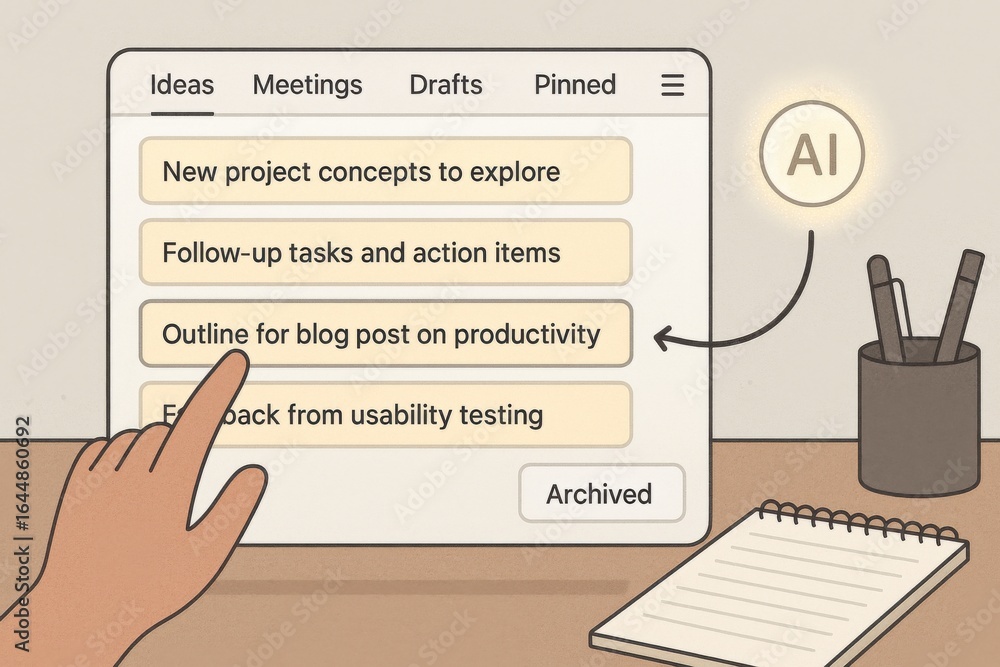 Aufkleber ai productivity assistant organizing notes and tasks in project planning tab