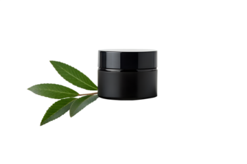 Luxury Black Cosmetic Jar with Green Leaves Natural Skincare Product