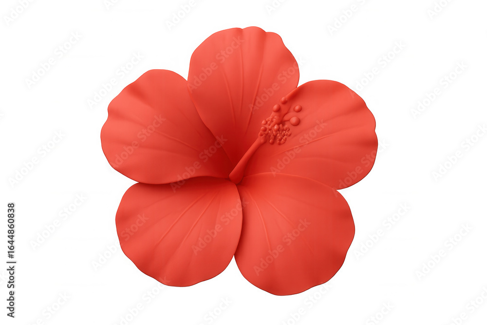 Poster 3d rendering of a red hibiscus flower with visible pistil and stamens, isolated on a transparent bac