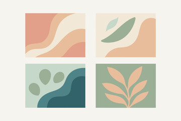 Naklejka premium Abstract botanical illustrations with earthy tones creating modern and contemporary design elements for visual appeal.