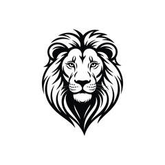 Majestic black lion head with flowing mane and piercing eyes white