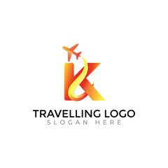 Obraz premium Modern Travel Agency Letter Logo with Airplane and Sunset Design