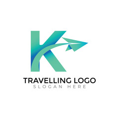 Modern Travel Agency Letter Logo with Airplane and Sunset Design