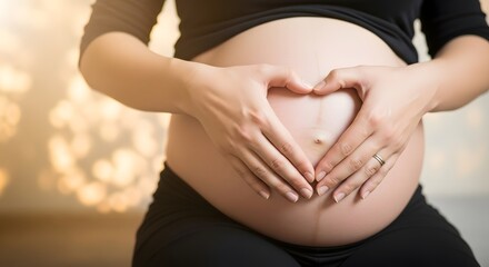 Expectant Mother's Hands Forming Heart Shape on Growing Baby Bump