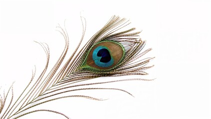 Obraz premium Isolated peacock feathers with colorful eyes on white background