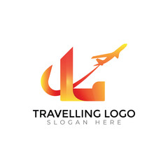 Modern Travel Agency Letter Logo with Airplane and Sunset Design
