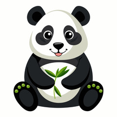 Cute Giant Panda Vector Illustration with Bamboo, Isolated on White