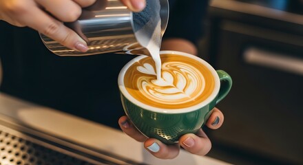 Expertly Crafted Latte Art with Milk Pouring