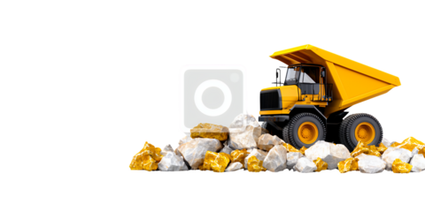 Yellow Dump Truck Excavating Gold and White Rocks