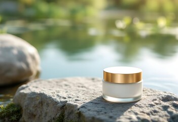 Night Cream Container Placed Near Calm Pond