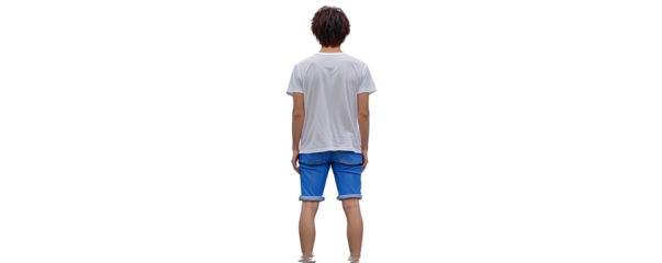 Young Man in White T Shirt and Blue Denim Shorts