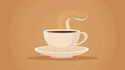 Obraz premium A steaming cup of hot coffee on a saucer with a warm brown background