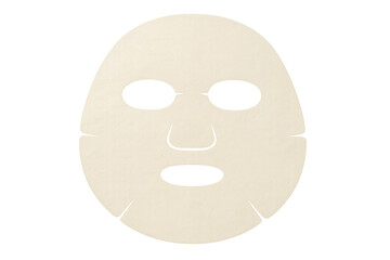 Cosmetic facial sheet mask resting on transparent background